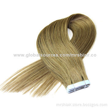 22-inch dark brown silk straight seamless tape weft hair extension